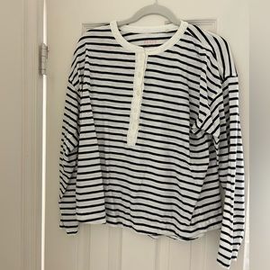 Boden Size 10 Black and White Striped Ruffle Tee